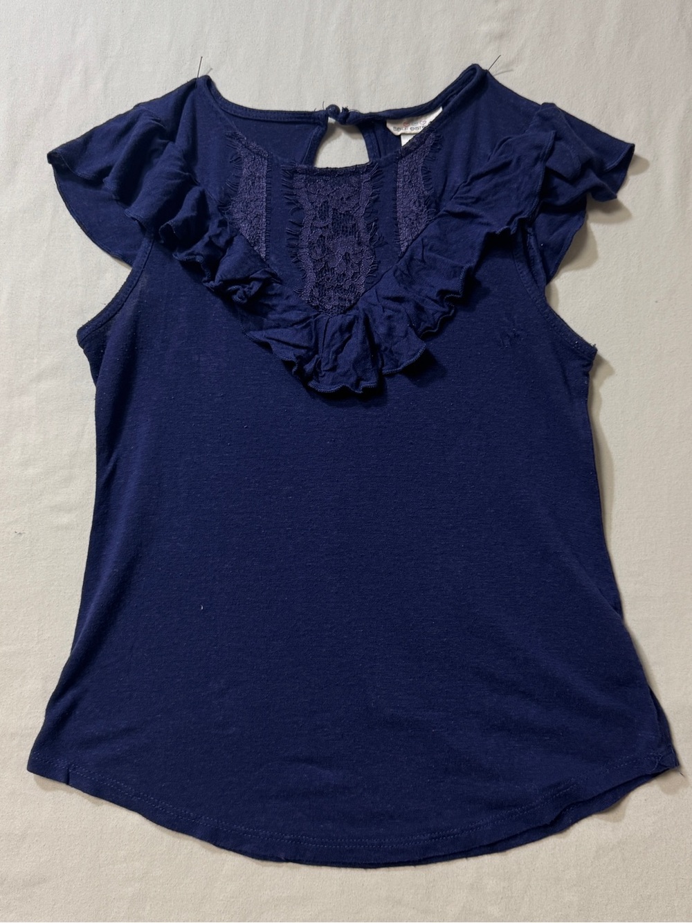 Blue Ruffle Shirt Girl’s Medium Top Navy Blue Summer Lightweight Short Sleeve